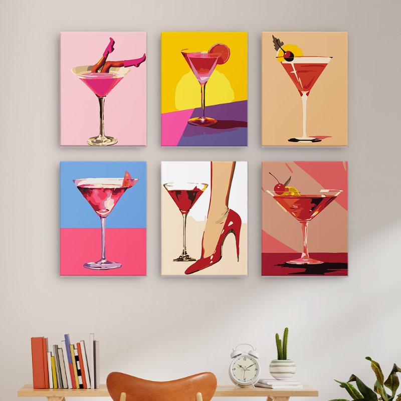 Malen nach Zahlen - 6 Mini-Gem?lde | schickes Cocktailset