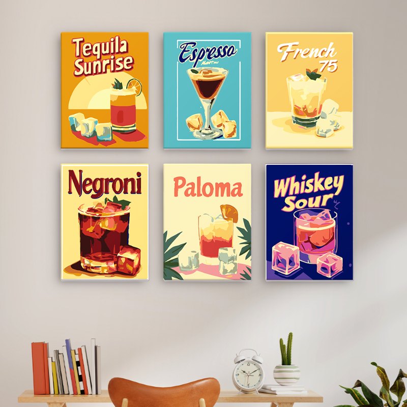 Malen nach Zahlen - 6 Mini-Gem?lde | Wundersch?nes Cocktail-Set