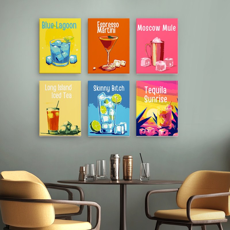 Malen nach Zahlen - 6 Mini-Gem?lde | Happy Hour Cocktail-Set