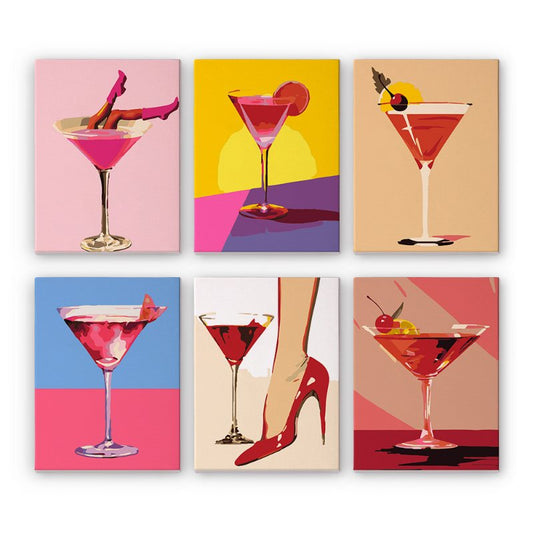 Malen nach Zahlen - 6 Mini-Gem?lde | schickes Cocktailset