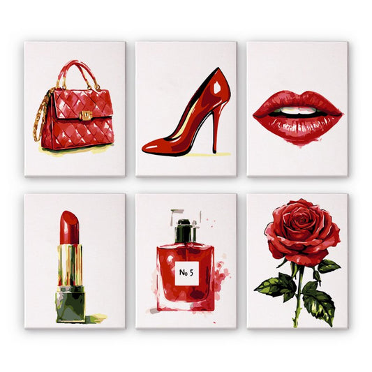 Malen nach Zahlen ¨C 6 Mini-Gem?lde | Red glamour Set