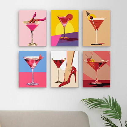 Malen nach Zahlen - 6 Mini-Gem?lde | schickes Cocktailset