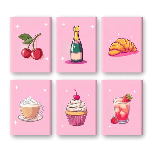 Malen nach Zahlen ¨C 6 Mini-Gem?lde | Snacks- und Getr?nke-Set