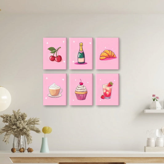 Malen nach Zahlen ¨C 6 Mini-Gem?lde | Snacks- und Getr?nke-Set