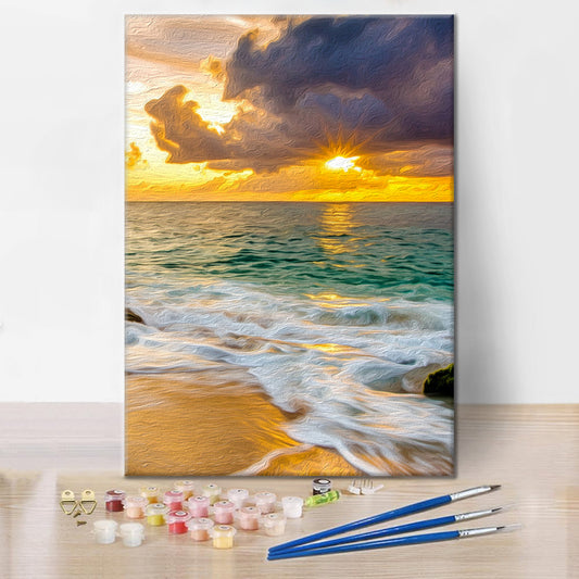 Farbenfroher Strand-Sonnenuntergang-Natur - Malen nach Zahlen