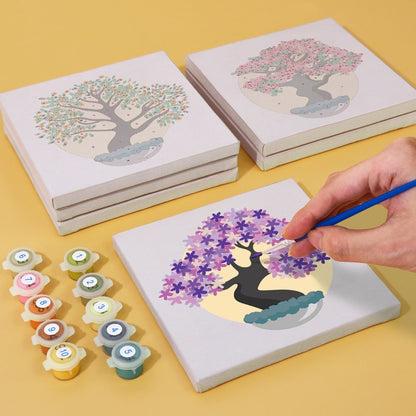 Malen nach Zahlen - 6 Mini-Gem?lde | Bunte B?ume Set