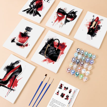 Malen nach Zahlen ¨C 6 Mini-Gem?lde | Red & black glamour Set