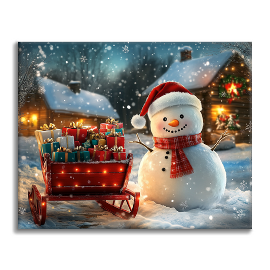 Schneemann und Weihnachtsgeschenke - Malen nach Zahlen