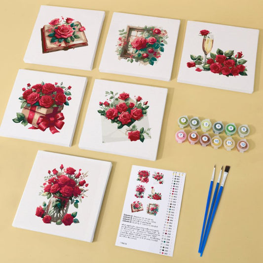Malen nach Zahlen - 6 Mini- Gem?lde | Valentinstag-Set