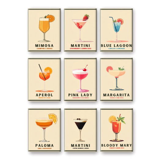 Malen nach Zahlen - 9 Mini-Gem?lde | Pastell Cocktail Poster-Set