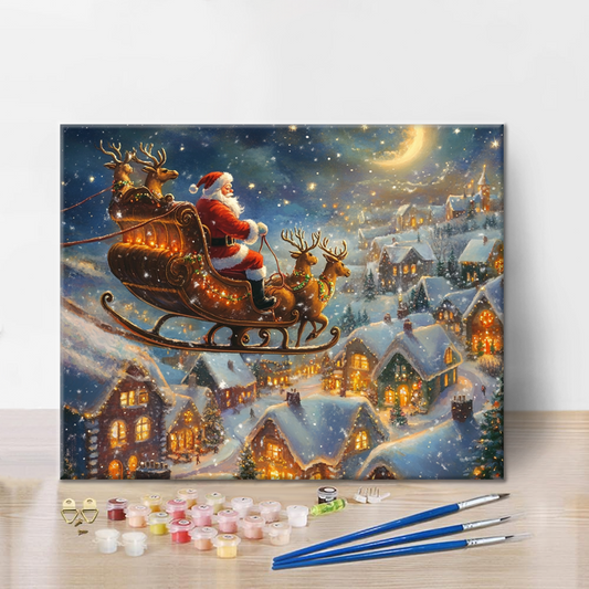Weihnachtsmann und Schlitten - Malen nach Zahlen