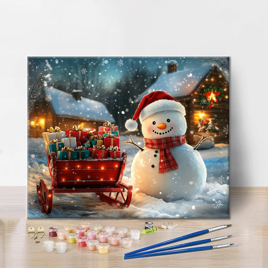 Schneemann und Weihnachtsgeschenke - Malen nach Zahlen