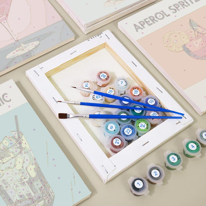 Sip & Paint Cocktail Set - 6 Mini Malen nach Zahlen + 6 Staffeleien