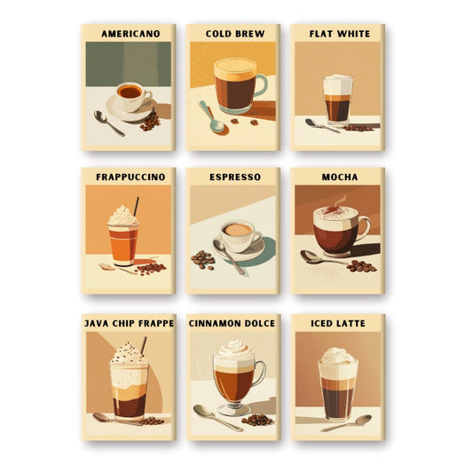 Malen nach Zahlen - 9 Mini-Gem?lde | Kaffee Poster-Set