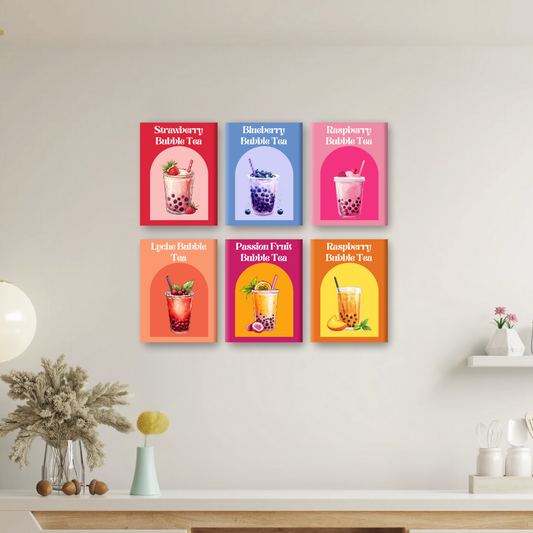 Malen nach Zahlen ¨C 6 Mini-Gem?lde | Buntes Bubble Tea-Set