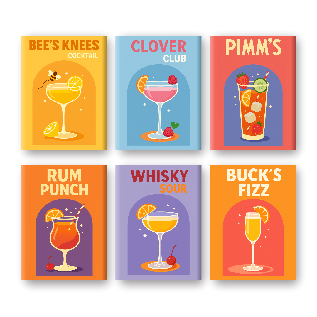 Malen nach Zahlen ¨C 6 Mini-Gem?lde | UK Cocktail-Set