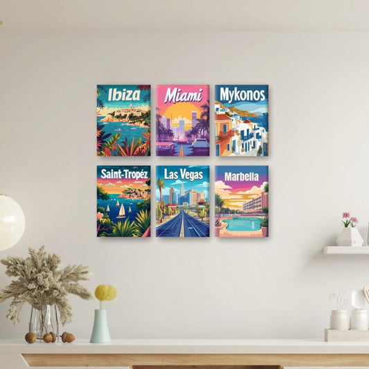 Malen nach Zahlen ¨C 6 Mini-Gem?lde | Reiseposter-Set