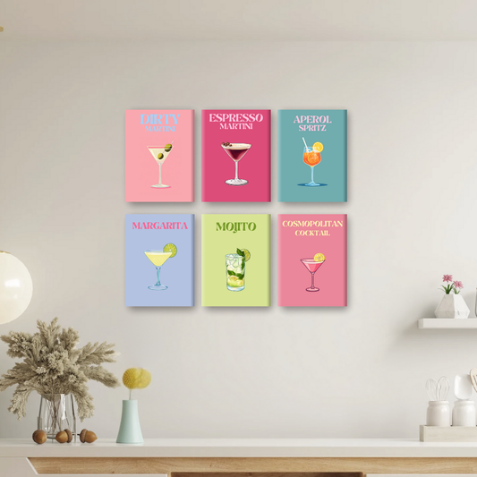 Malen nach Zahlen ¨C 6 Mini-Gem?lde | Elegantes Cocktail-Set