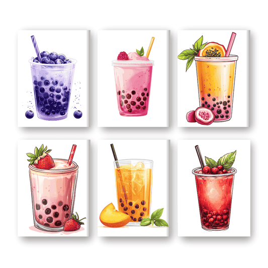 Malen nach Zahlen ¨C 6 Mini-Gem?lde | Bubble Tea-Set