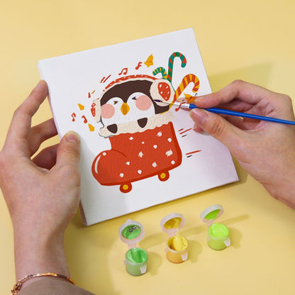 Malen nach Zahlen - 6 Mini Paintings | Weihnachts-Pinguine Set