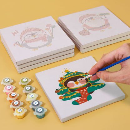 Malen nach Zahlen - 6 Mini Paintings | Weihnachts-Pinguine Set