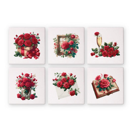 Malen nach Zahlen - 6 Mini- Gem?lde | Valentinstag-Set