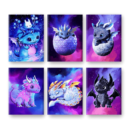6 Mini-Gem?lde | Little Dragons Set - by Tiny Tami