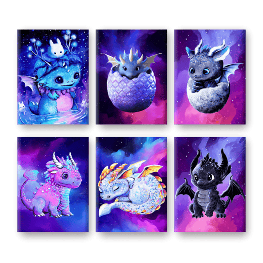 6 Mini-Gem?lde | Little Dragons Set - by Tiny Tami