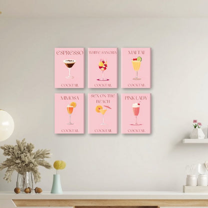 Malen nach Zahlen ¨C 6 Mini-Gem?lde | Pink Cocktail-Set