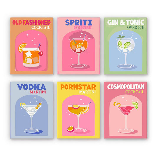 Malen nach Zahlen - 6 Mini-Gem?lde |  Buntes Cocktail-Set