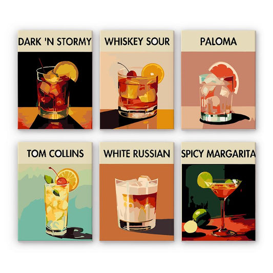 Malen nach Zahlen - 6 Mini-Gem?lde | Exotisches Cocktail-Set