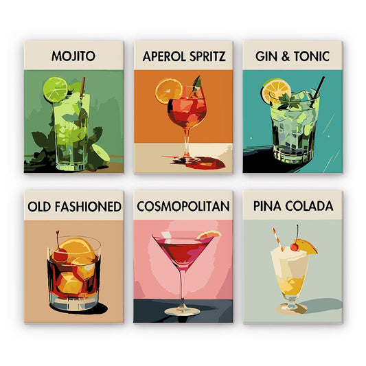 Malen nach Zahlen - 6 Mini-Gem?lde | Cocktail Deluxe-Sett
