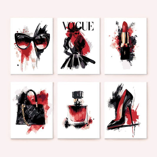 Malen nach Zahlen ¨C 6 Mini-Gem?lde | Red & black glamour Set