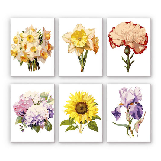 Malen nach Zahlen - 6 Mini-Gem?lde | Blumen-set 2.0
