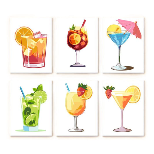 Malen nach Zahlen - 6 Mini-Gem?lde | Sommer Cocktail-Set