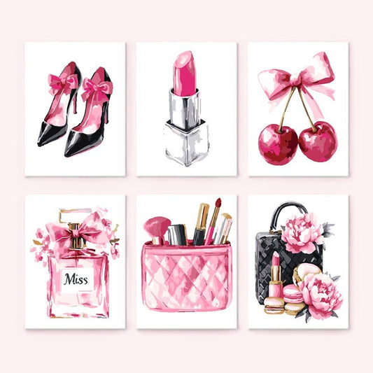 Malen nach Zahlen ¨C 6 Mini-Gem?lde | Pink glamour Set