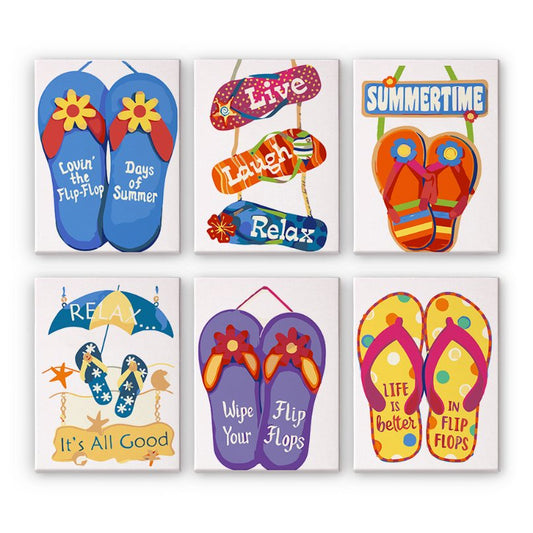 Malen nach Zahlen ¨C 6 Mini-Gem?lde | Flip-Flop Sommer-Set