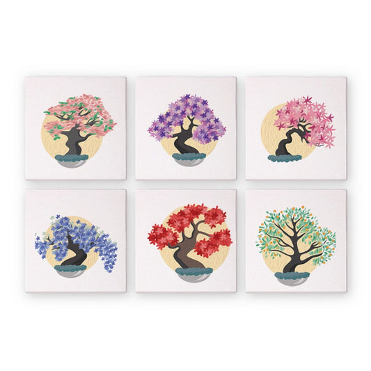 Malen nach Zahlen - 6 Mini-Gem?lde | Bunte B?ume Set