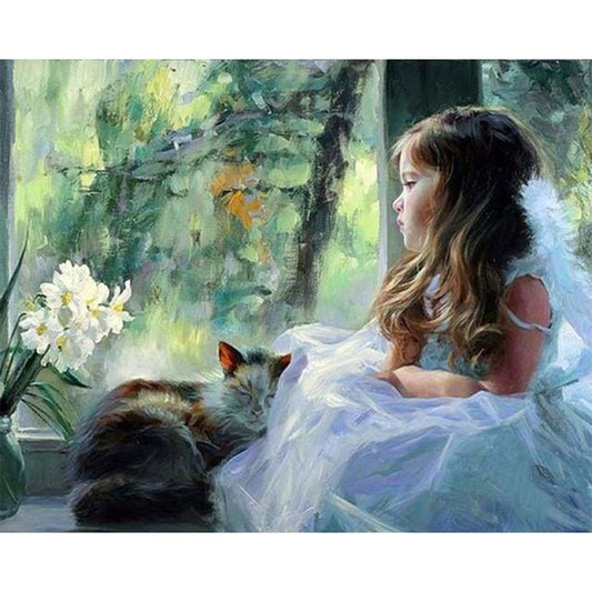 Girl looking through the window