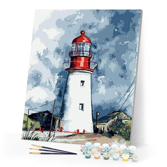 Lighthouse under a Cloudy Sky