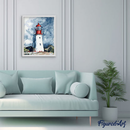 Lighthouse under a Cloudy Sky