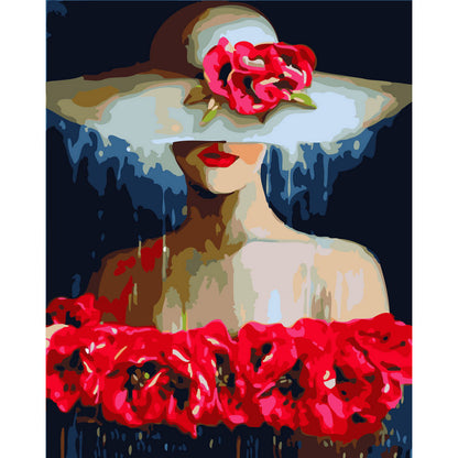 Woman with Hat and Flowers