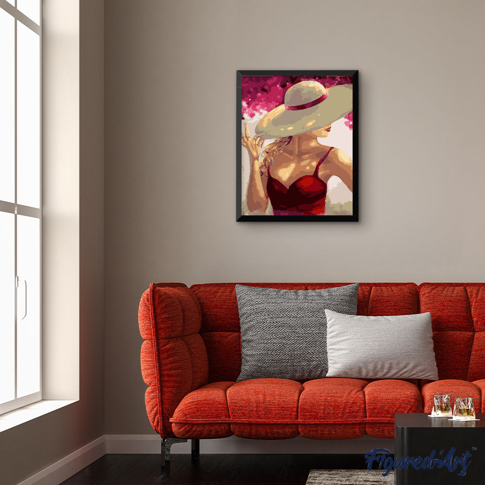 Woman with Hat and Red Dress