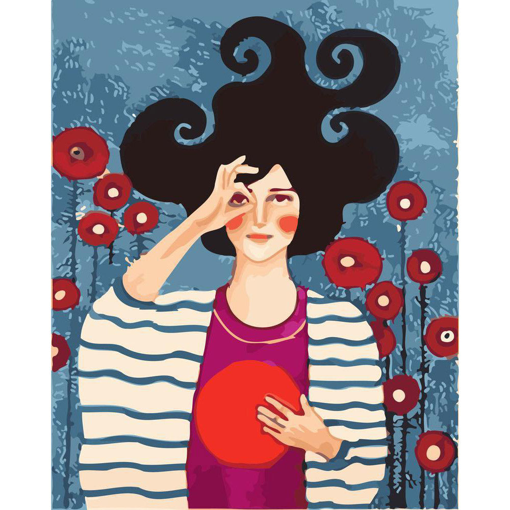 Woman with red circle