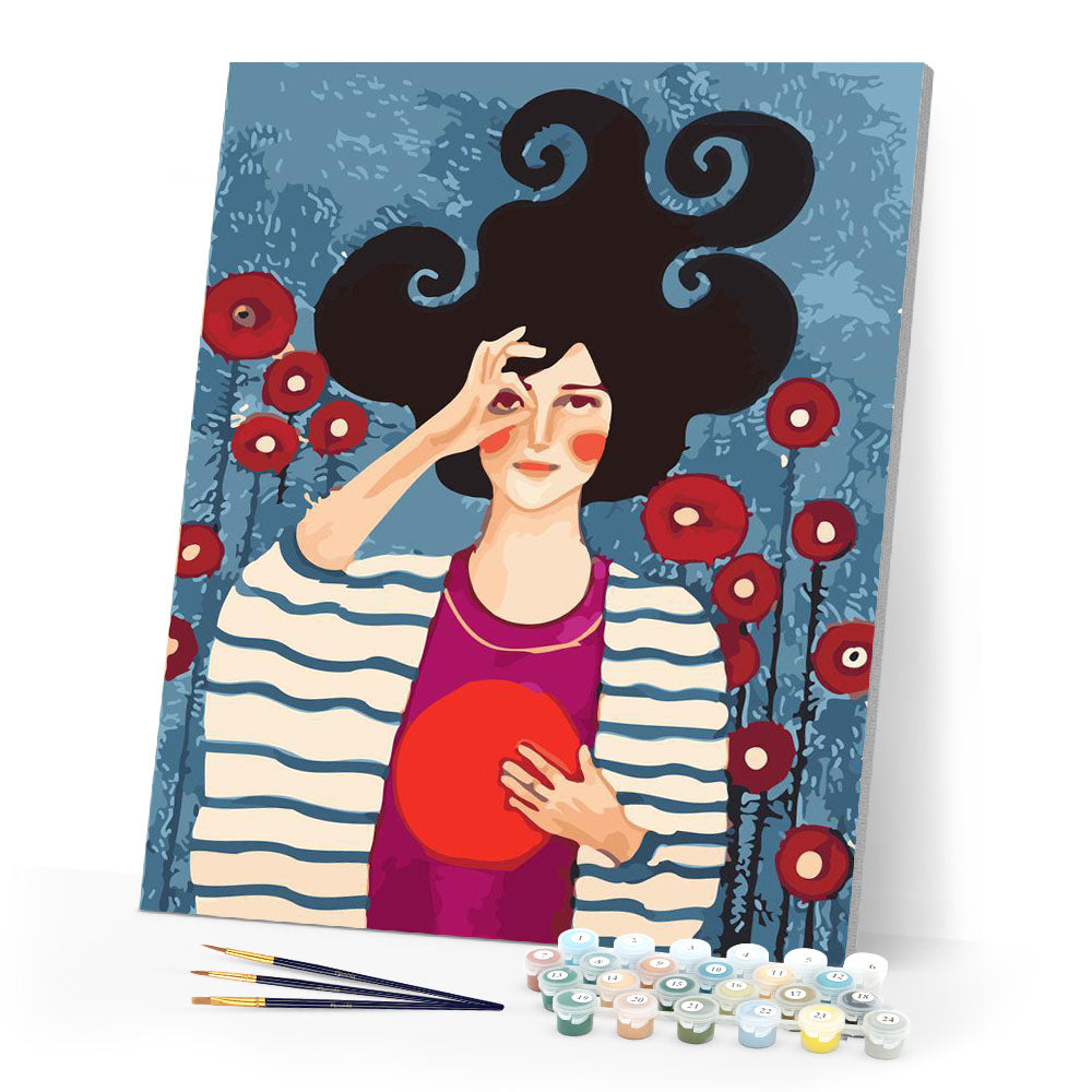 Woman with red circle