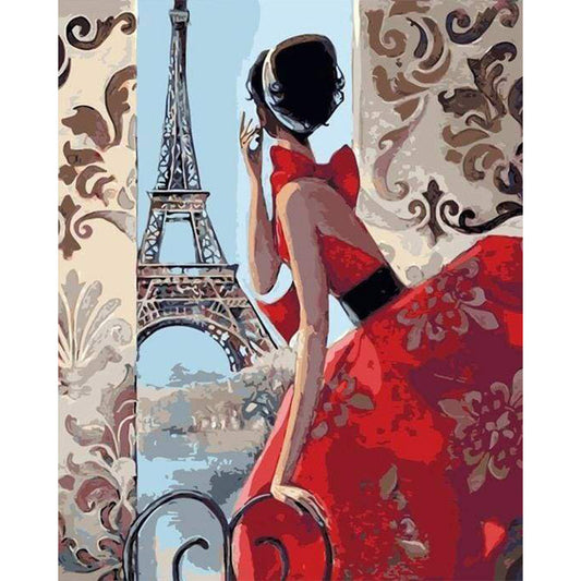 Beautiful Woman and Eiffel Tower
