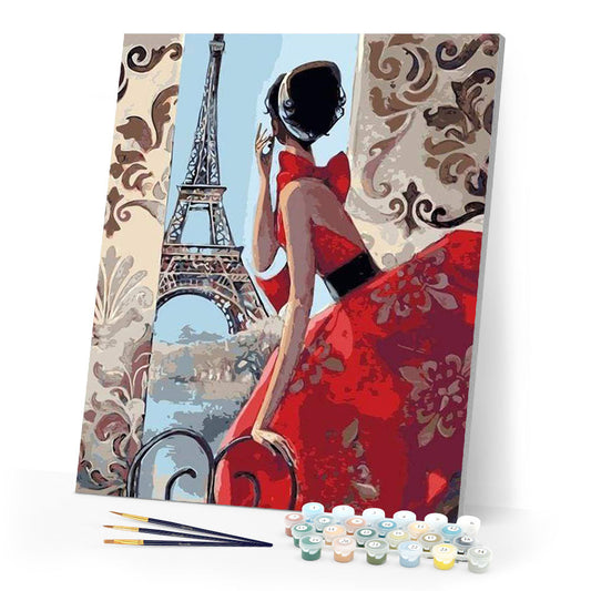 Beautiful Woman and Eiffel Tower