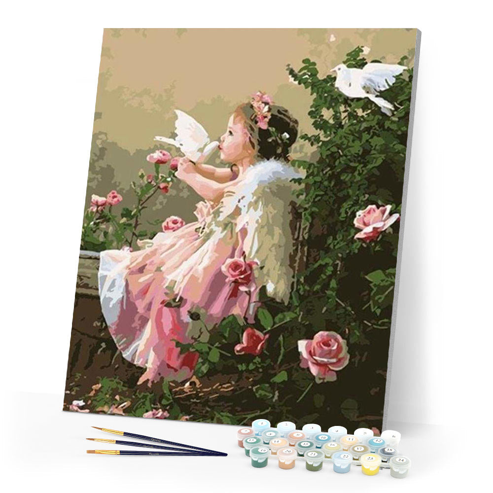 Girl Angel and Doves