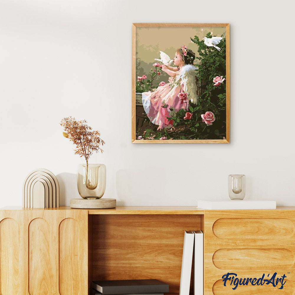 Girl Angel and Doves