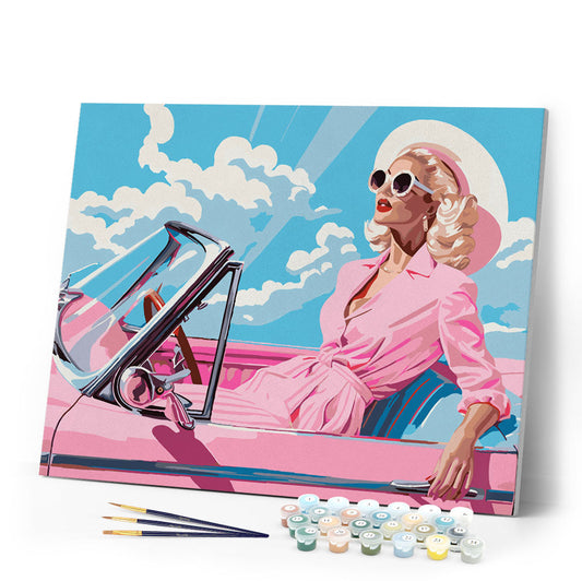Diva in a Pink Retro Car